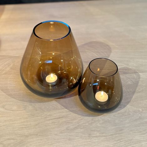 Vaas /  Windlicht Amber glas Set van 2