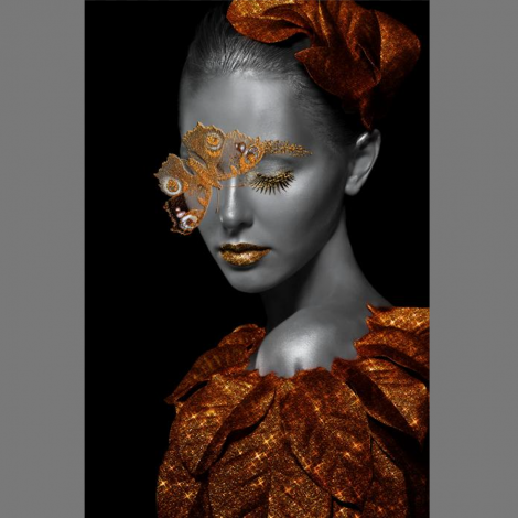 Glas schilderij Vrouw Vlinder Oranje