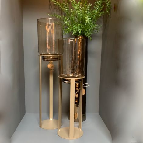 Windlicht Goud met Amber glas Tafelmodel 48cm