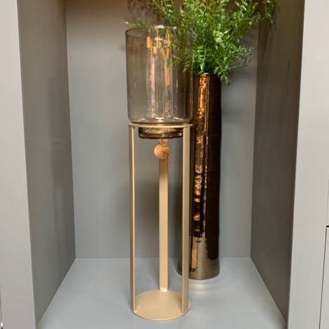 Windlicht Goud met Amber glas Tafelmodel 58cm